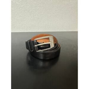 Tom James Mens Belt 40 Black Leather Solid Brass Buckle Elegant Glam USA Made